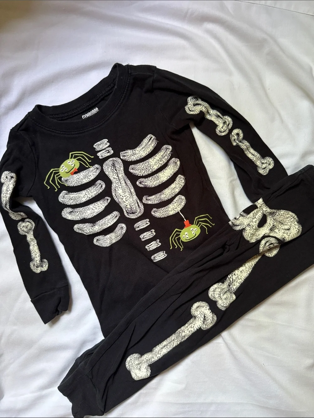 Gymboree Black Skeleton Pajama Set with Green Spiders size 3